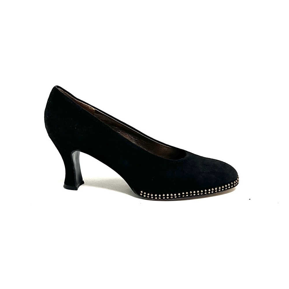 Vintage 1990s black suede gold studded platform heels